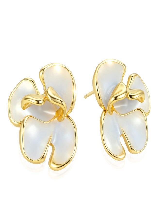 HOSICRON 14k Gold Flower Earrings For Women 925 Sterling Silver Earrings Unique Statement Earrings Trendy Jewelry Gift (gold) - Image 1